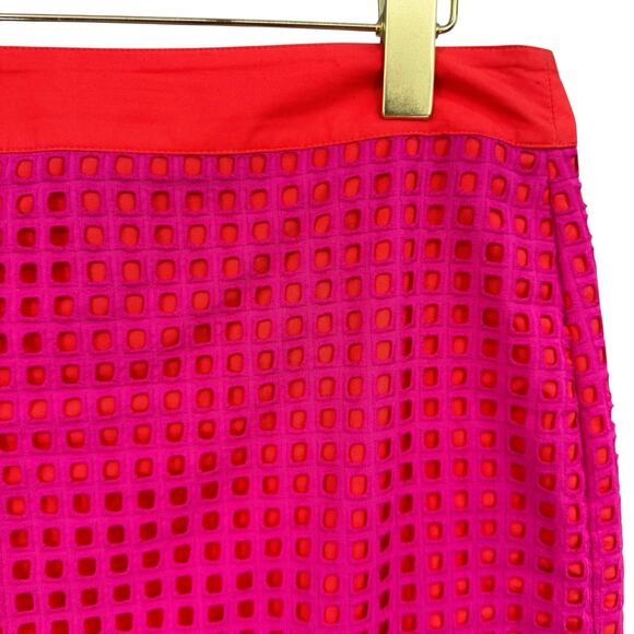 Talbots Fuchsia Pink Eyelet Orange Contrast Lining Cotton High Rise Pencil Skirt - Picture 4 of 9